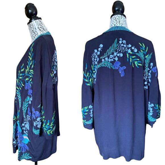 Monsoon Elliah Embroidered Open Kimono Navy Size L - Picture 11 of 12